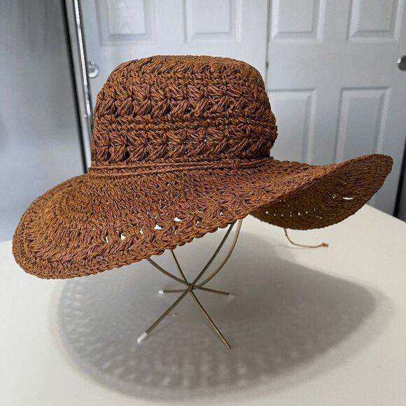 Scala Collection Pronto Toyo Crochet Wide Brim Hat-Chocolate - Picture 1 of 6